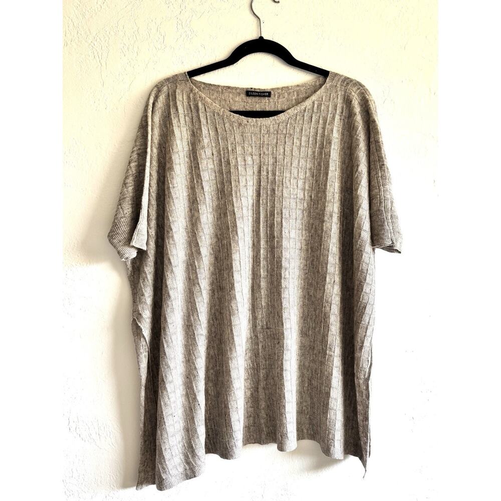 Eileen Fisher Short Sleeve Oversize Beige Tunic Women Size M